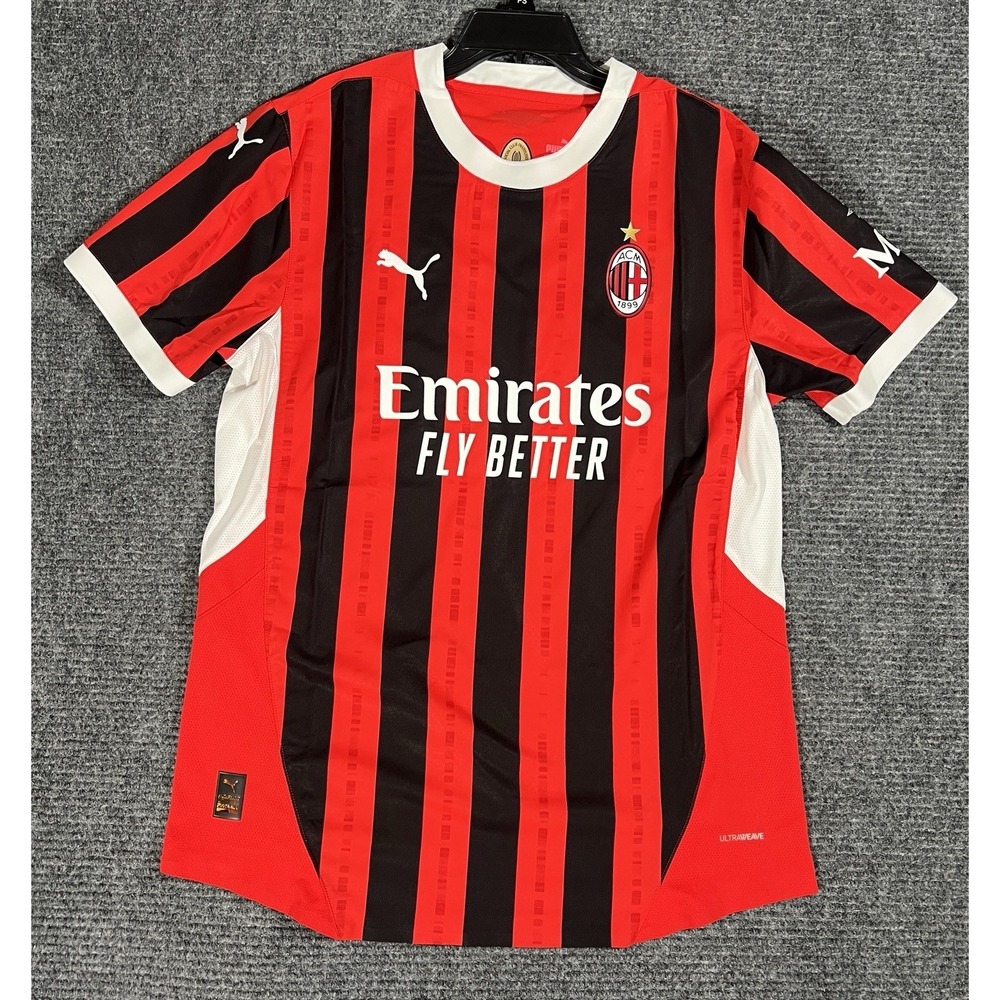 PUMA AC Milan Soccer Jersey XL Red/Black Emirates Fly Better MSC Slim Fit
